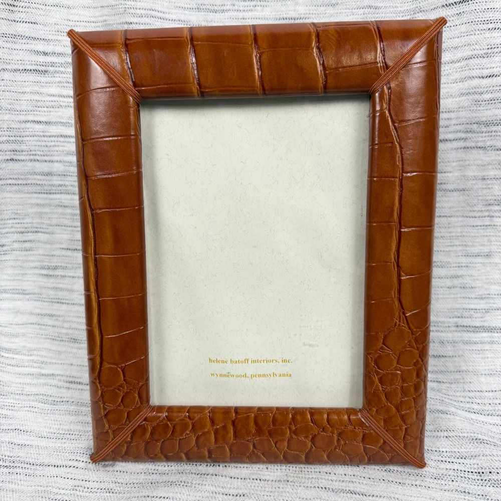 Helene Batoff Interiors Brown Leather Crocodile Skin Picture Frame Standing 5x7